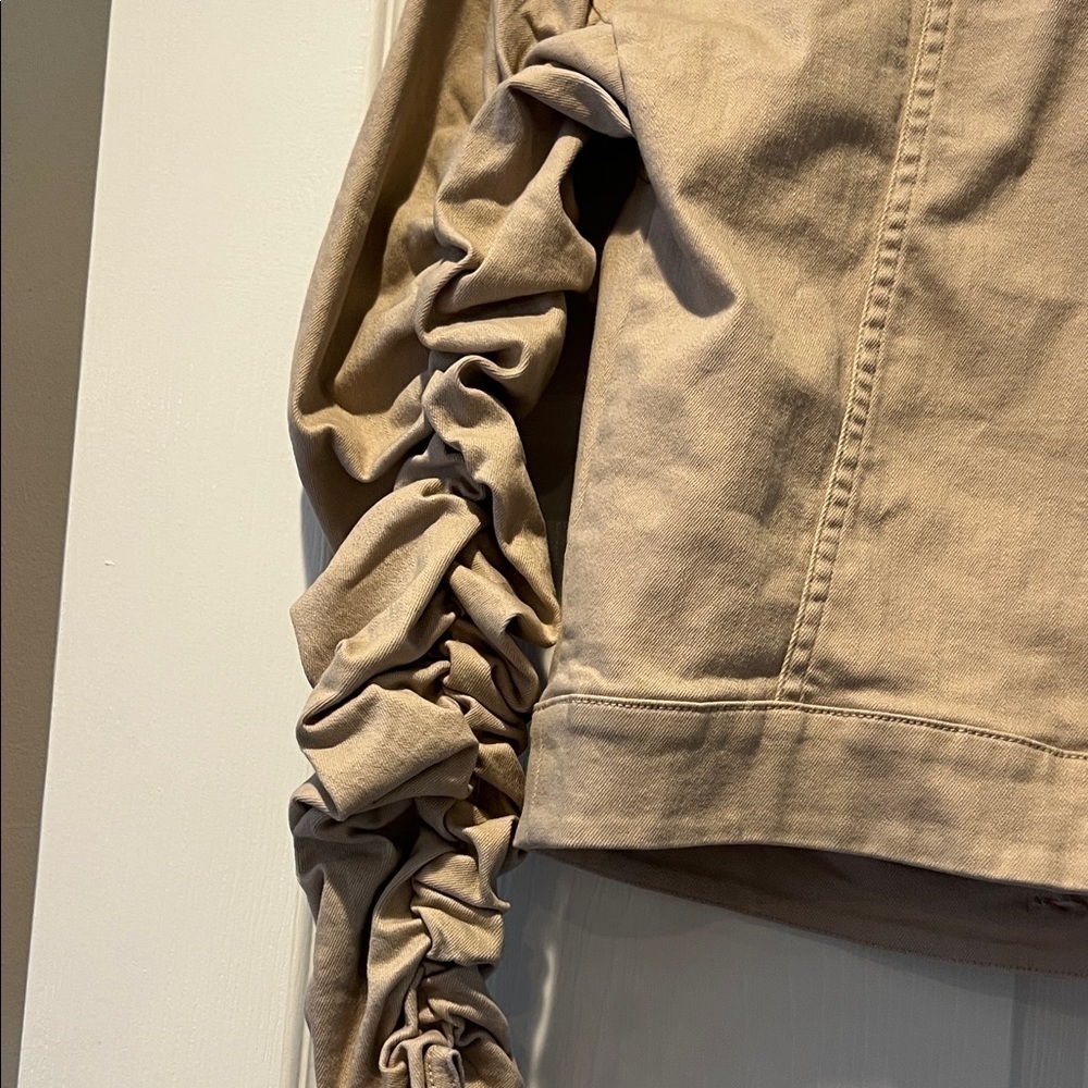Tan Denim Ruched Sleeve Women's Jacket size XS - Picture 9 of 9